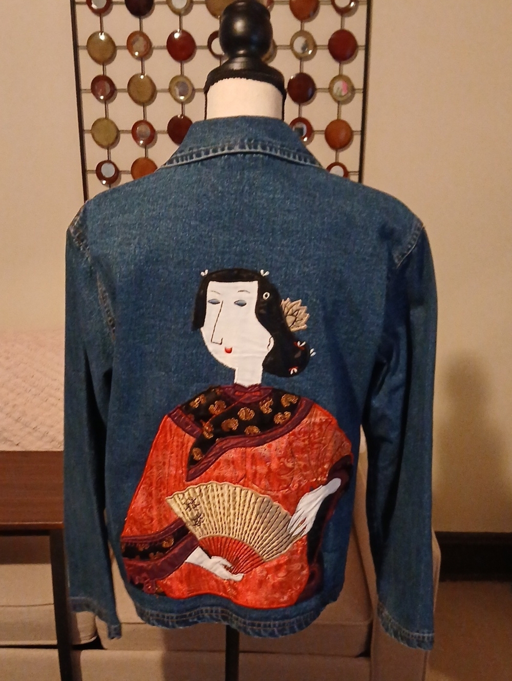 SD Collection Denim Jacket with Red & Gold Geisha Appliqué